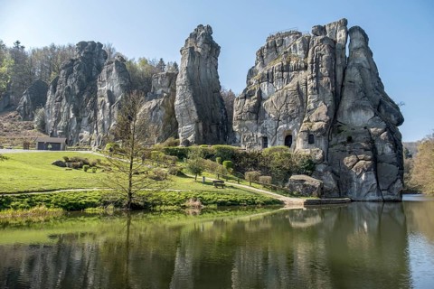 Externsteine, sandstone formation, Teutoburg Forest, Horn-Bad Meinberg, North Rhine-Westphalia,