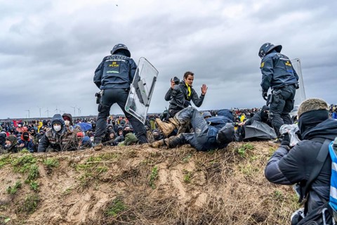 Violent clashes between thousands of demonstrators and the police, after a demonstration against