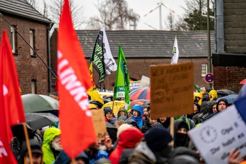 Demonstration against the demolition of the lignite village of Lützerath, from the village of