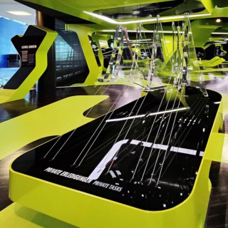 Futuristic exhibition Level Green with three-dimensional network, Autostadt, Wolfsburg, Lower