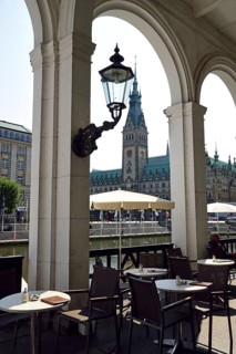 Europe, Germany, Hamburg, City, Alster Arcades, Cafes, Town Hall Tower, Hamburg, Hamburg, Federal