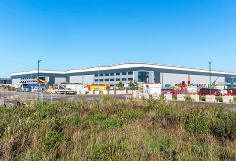 Construction site large warehouse building, Orwell Logistics Park, Nacton Heath, Ipswich, Suffolk,
