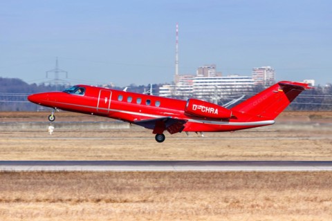 A Cessna 525C Citation CJ4 aircraft of E-Aviation with the registration D-CHRA at the airport in