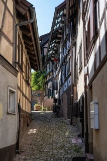 Old town alley with half-timbered buildings in Gengenbach, Ortenaukreis, Baden-Württemberg,