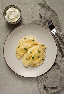 Pierogi, a traditional dish of Polish cuisine, dumplings, top view, close-up, no people