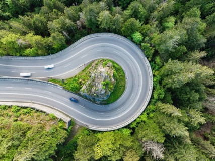 Aerial view, top down view from the federal road B31, Kreuzfelsenkurve in the southern Black