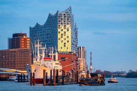 Port of Hamburg, museum ship Cap San Diego at the St. Pauli Landungsbrücken, Elbe Philharmonic