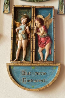 Painted plaster angels in village parish church of Saint Michael, Wilsford cum Lake, Wiltshire,