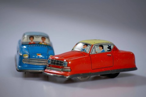 Road traffic, automobile, collision, depicted with tin model cars, Hamburg, Hamburg, Federal