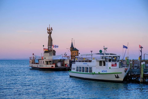 Imperia at the harbour entrance, by artist Peter Lenk, Constance, on Lake Constance,