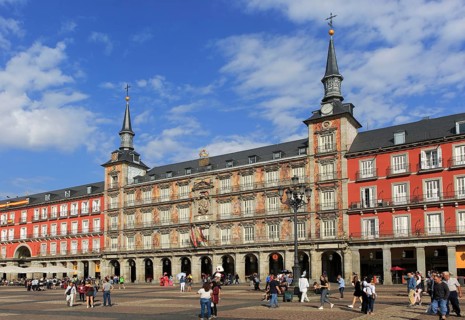 Plaza Mayor, Madrid, Spain designed 1619 Juan Gomez de Mora central square tourist attraction in