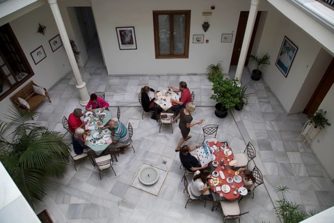 Historic building interior, Hotel Casa Grande, Jerez de la Frontera, Spain looking down courtyard