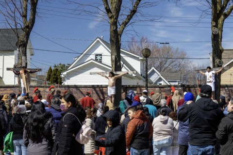 Detroit, Michigan, The Stations of the Cross are portrayed, in Spanish, on Good Friday at the