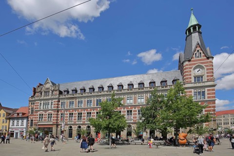 Historic main post office built in 1882, pedestrian, pedestrian zone, Anger, Erfurt, Thuringia,