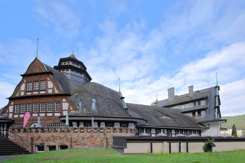 Spa centre built in 1911, spa house and half-timbered house in Art Nouveau style, Bad Münster am