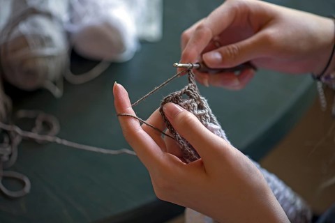 Hands crocheting, Mecklenburg-Western Pomerania, Germany, Europe