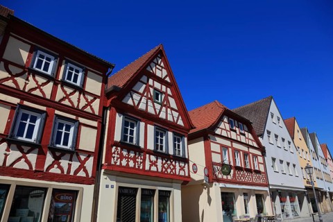 Half-timbered houses in the main street, Hassfurt, Hassfurt, Hassberge district, Lower Franconia,