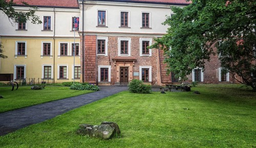 Old building with lawn in the historic center of Vilnius