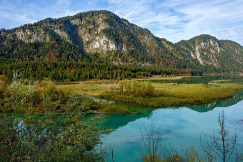 River Isar at the inflow into the Sylvensteinsee, Sylvenstein reservoir, Sylvenstein reservoir for