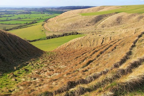 Dry valleys chalk scarp slope Roundway Down, North Wessex Downs, Wiltshire, England, UK