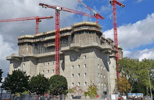 Europe, Germany, Hanseatic City of Hamburg, St. Pauli, former bunker on Feldstrasse, construction