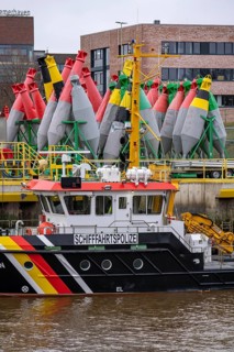 Bremerhaven buoy yard, where the navigation signs for the Outer Weser are maintained and deployed,