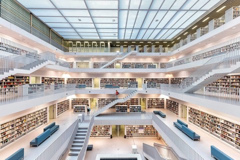 Stuttgart City Library at Mailänder Platz. Interior view. Stuttgart, Baden-Württemberg, Germany,
