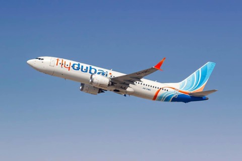 A Boeing 737 MAX 8 aircraft of FlyDubai with the registration A6-FMC at the airport in Dubai,