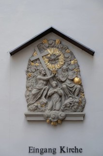 Relief of the Coronation of the Virgin Mary at the Bürgerspitalkirche, Würzburg, Lower Franconia
