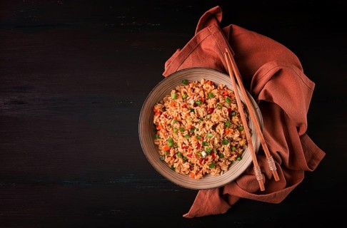 Fried Rice, with vegetables and egg, Chinese cuisine, homemade, no people