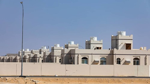 Modern terraced housing estate in the village of Maqshin, on Mascat-Salalah Road, Dhofar Province,