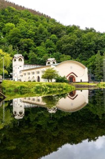 The historic Heimbach power station, at the Rur reservoir, hydroelectric power plant power station,