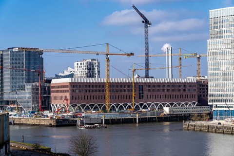 Final construction work on Westfield Hamburg-Überseequartier, Hafencity Hamburg, new district on