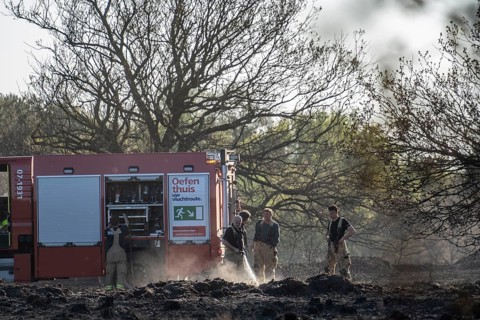 Forest fire in the German-Dutch border region near Niederkrüchten-Elmpt, in a nature reserve,
