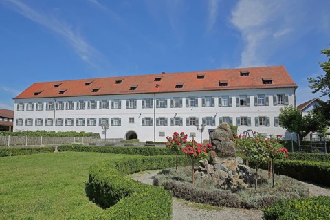Town hall and memorial to Heinrich Hansjakob, memorial stone, Hagnau, Obersee, Lake Constance, Lake