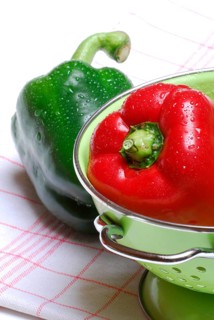 Green and red peppers in shell, peppers