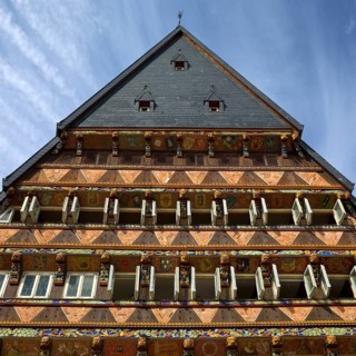 Historic Knochenhaueramtshaus on the market square, Old Town, Hildesheim, Lower Saxony, Germany,