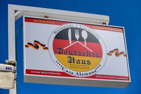 Sign at a German restaurant on Playa Levante, German cuisine, Benidorm, Alicante province, Costa