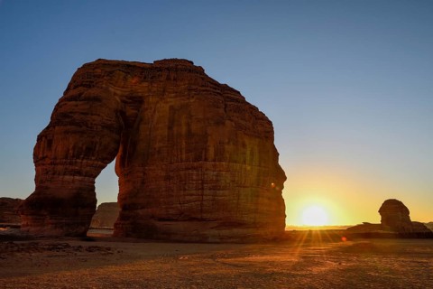 Elephant Rock or Elephant Rock in First Daylight, AlUla, Medina Province, Saudi Arabia, Arabian
