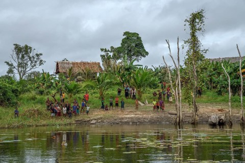 Locals in Botokom Village, Botoa Island, Lake Murray, Western Province, Papua New Guinea, Oceania
