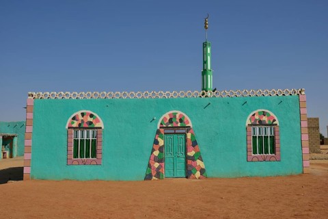 Sufi Gadria Mokakshfia Mosque, typical colourful Nubian, pattern, Al Dabbah, Northern State, Nubia,