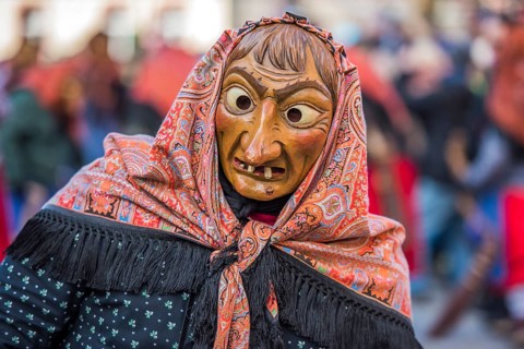Witch on the carnival procession, Big Fasendumzug, Gengenbach, Ortenaukreis, Alemannic Fasnacht,