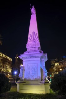 Pirámide de Mayo on the Plaza de Mayo at night, central square in the Monserrat district, Buenos