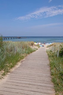 Beach access, pier, Göhren, Rügen Island, Mecklenburg-Western Pomerania, Germany, Europe