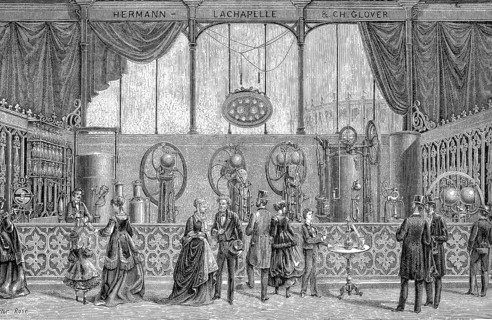 International Exhibition in Le Havre 1868, water bubbling apparatus, gas water apparatus, automatic