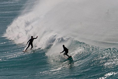 Fuerteventura, Canary Island, Surfers at Playa del Castillo in El Cotillo, Spain, Europe