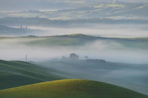 Landscape at sunrise around Volterra, province of Pisa, Tuscany, Italy, Europe