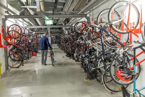 Bike station at Essen main station, bike car park, bike hire station, workshop, Essen, North
