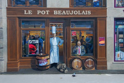 Mural painting by the artist group CiteCreation, Fresque des Lyonnais, Bocuse and Pot Beaujolais,