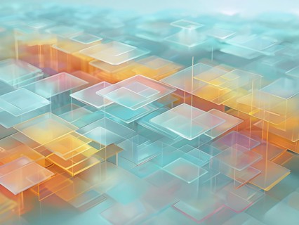 Layers of translucent squares moving in a synchronized flow, resembling dynamic data visualization,